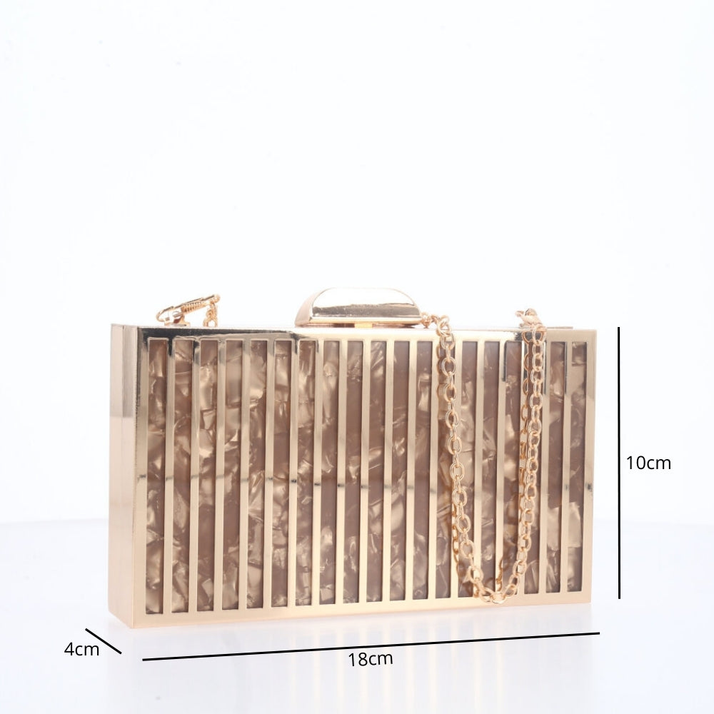 Bolsa Festa Feminina Clutch com Detalhe Marmorizado Ouro