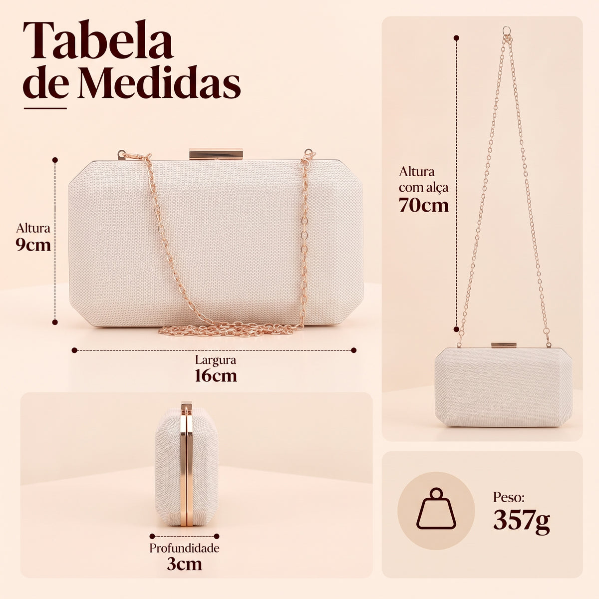 Bolsa Clutch de Festa com Design Minimalista Ouro claro