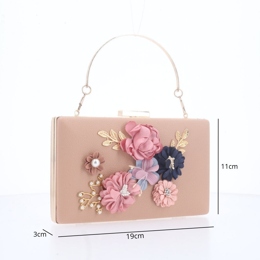 Bolsa Festa Feminina com Flores Aplicadas Caqui