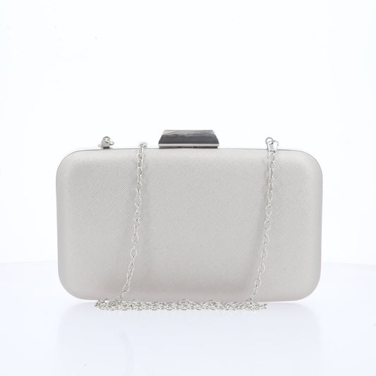 Bolsa Festa Feminina Clutch Estruturada com Corrente Dourada Prata