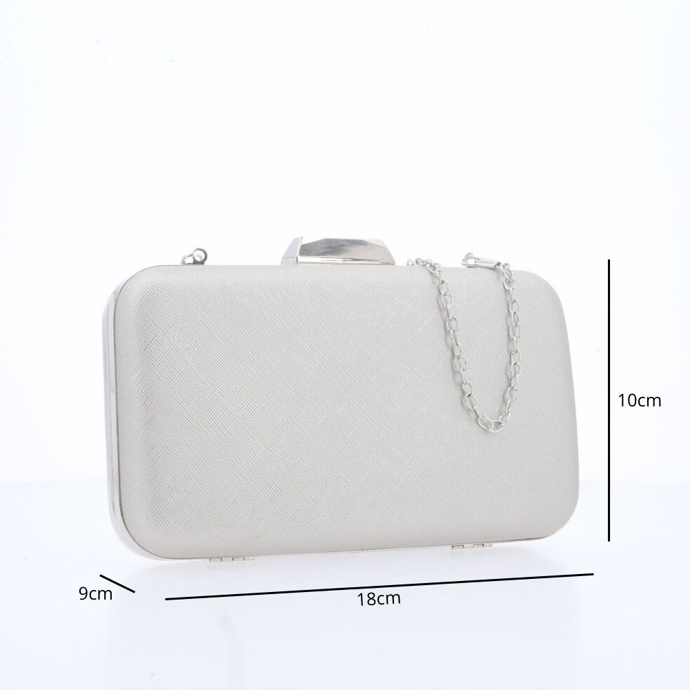 Bolsa Festa Feminina Clutch Estruturada com Corrente Dourada Prata