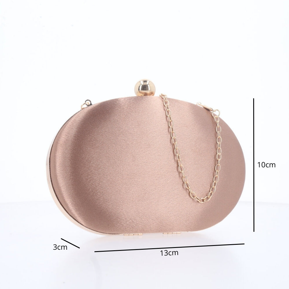 Bolsa Festa Feminina Clutch Oval Acetinada com Fecho Bola Caramelo