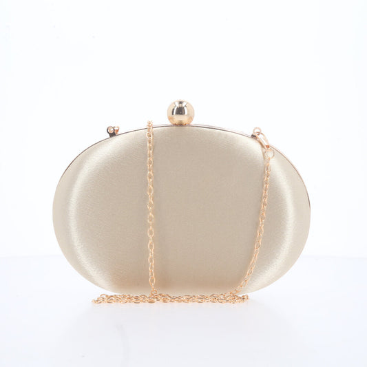 Bolsa Festa Feminina Clutch Oval Acetinada com Fecho Bola Ouro