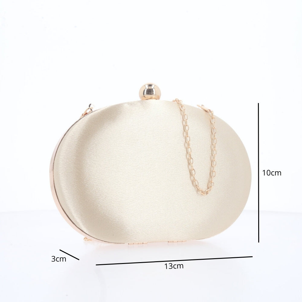 Bolsa Festa Feminina Clutch Oval Acetinada com Fecho Bola Ouro