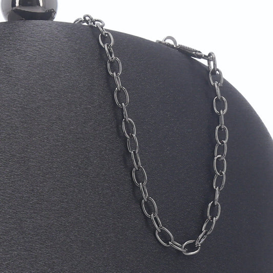 Bolsa Festa Feminina Clutch Oval Acetinada com Fecho Bola Preto