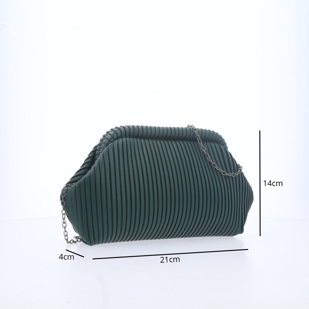 Bolsa Festa Feminina com Plissado e Alça em Corrente Verde