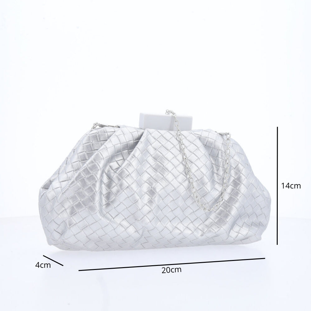 Bolsa Clutch Feminina Matelassê Festa Prata