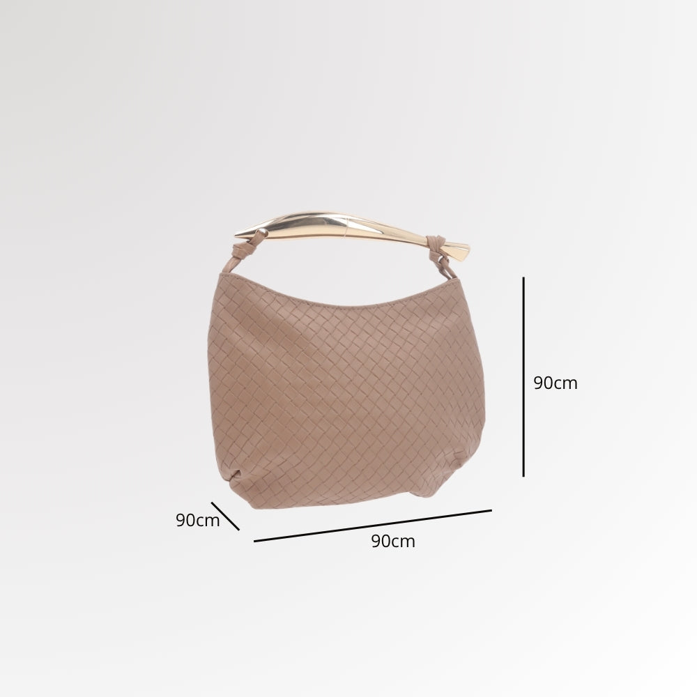 Bolsa Clutch Trançada com Alça Metalizada Caramelo