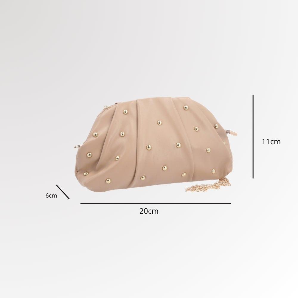Bolsa Clutch Feminina para Festa com Tachas Douradas Caramelo