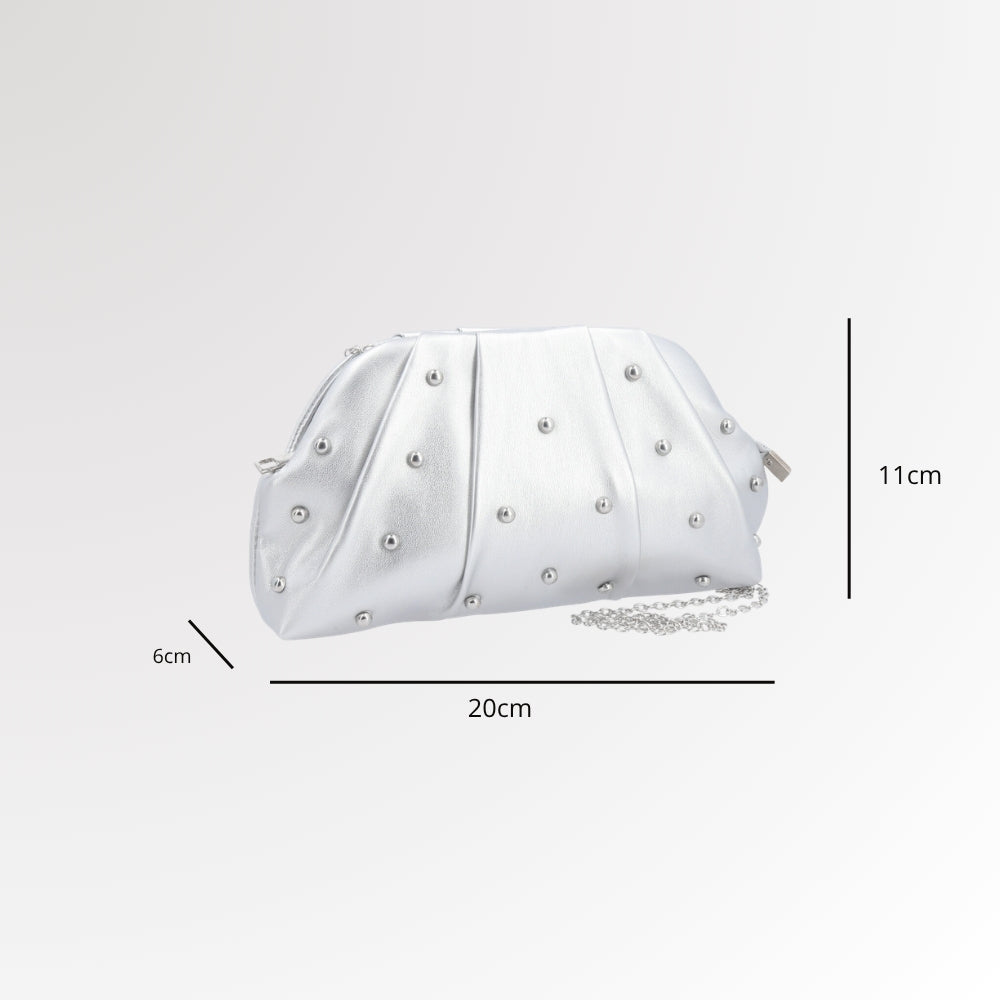 Bolsa Clutch Feminina para Festa com Tachas Douradas Prata