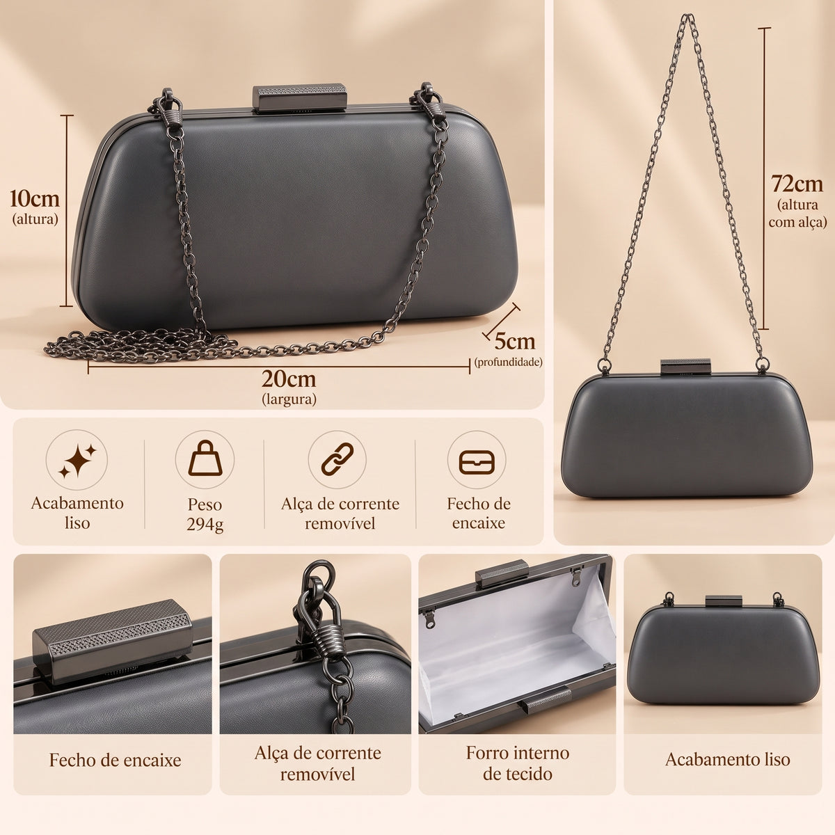 Bolsa Clutch com Acabamento Liso Preto