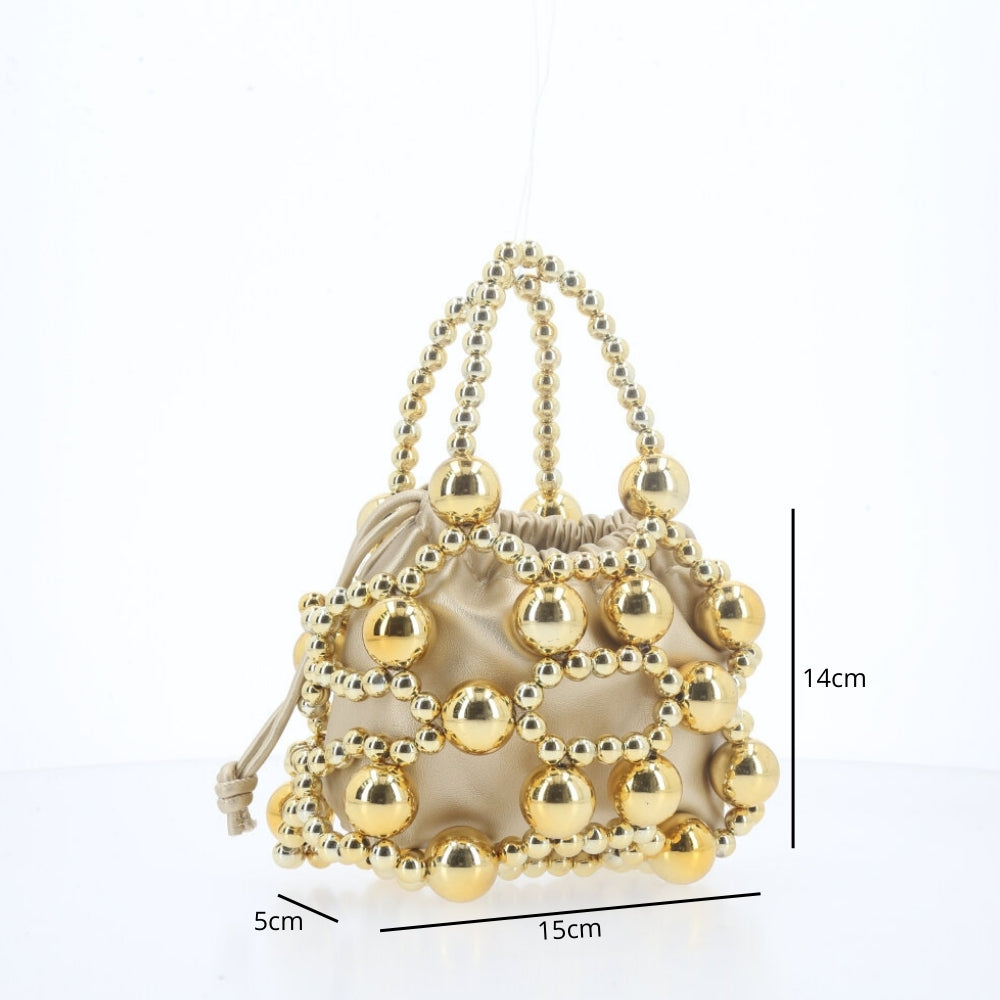 Bolsa Feminina com Detalhes em Esferas Ouro