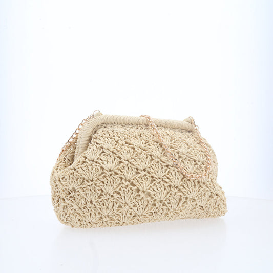 Bolsa Festa Feminina de Crochê em Ráfia Bege