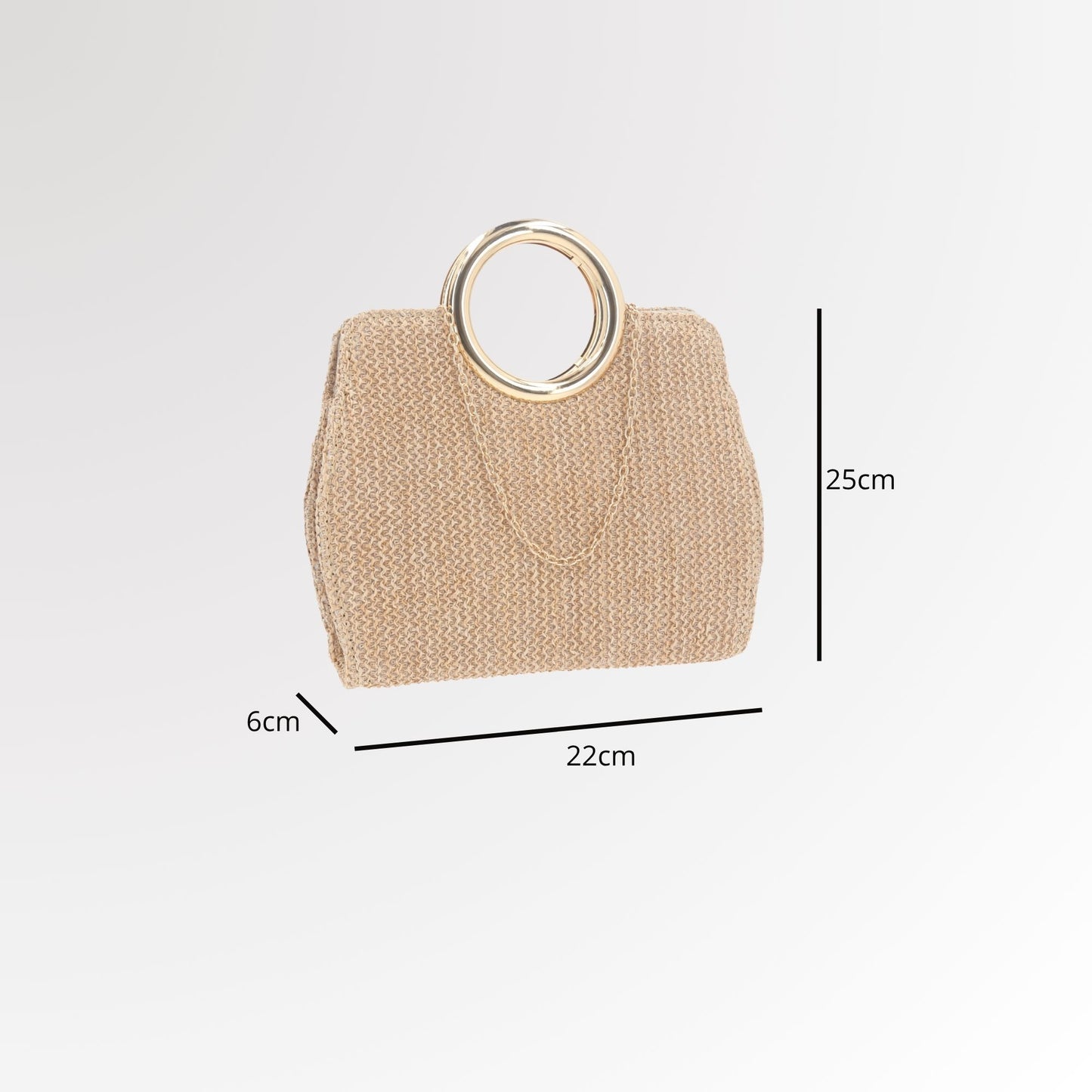 Bolsa Clutch em Ráfia com Alça de Metal Bege