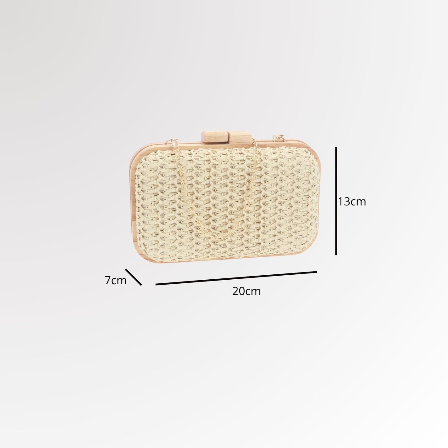 Bolsa Clutch Tiracolo em Ráfia com Estrutura de Madeira Marfim