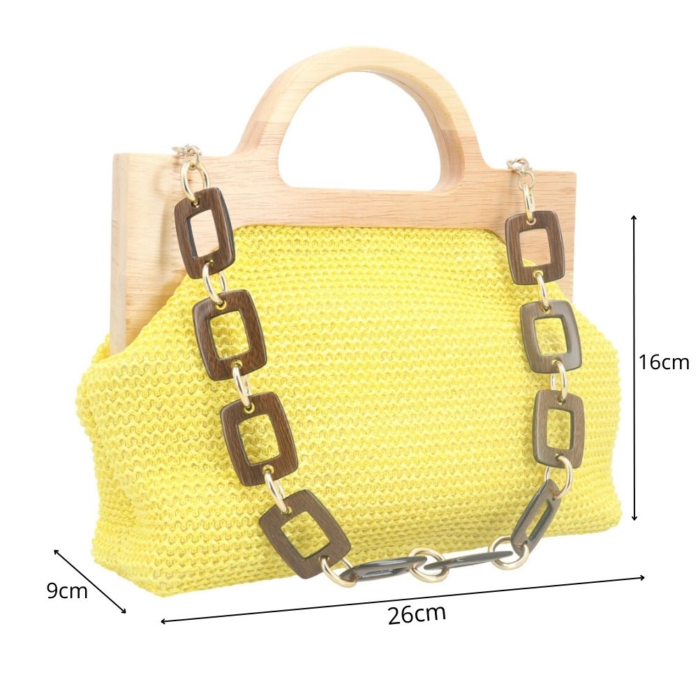 Bolsa Clutch Feminina em Celulose com Alça em Elos Amarelo