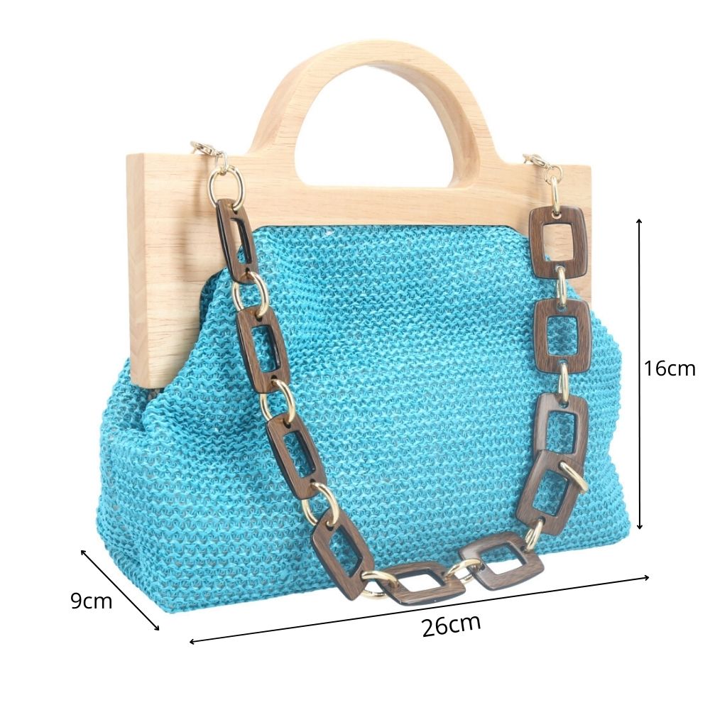 Bolsa Clutch Feminina em Celulose com Alça em Elos Azul