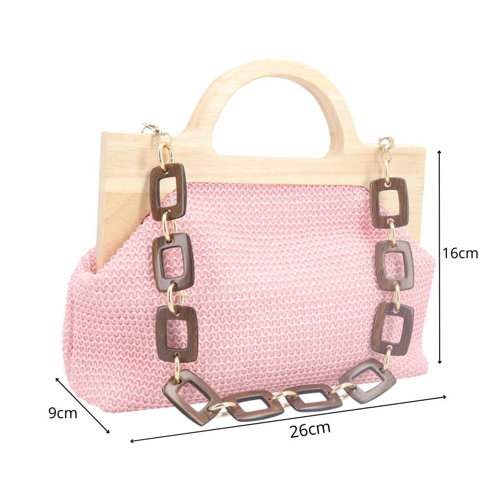 Bolsa Clutch Feminina em Celulose com Alça em Elos Rosa claro