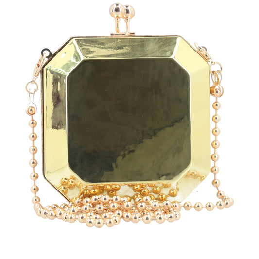 Bolsa Clutch Feminina em Metal Design Geométrico Ouro