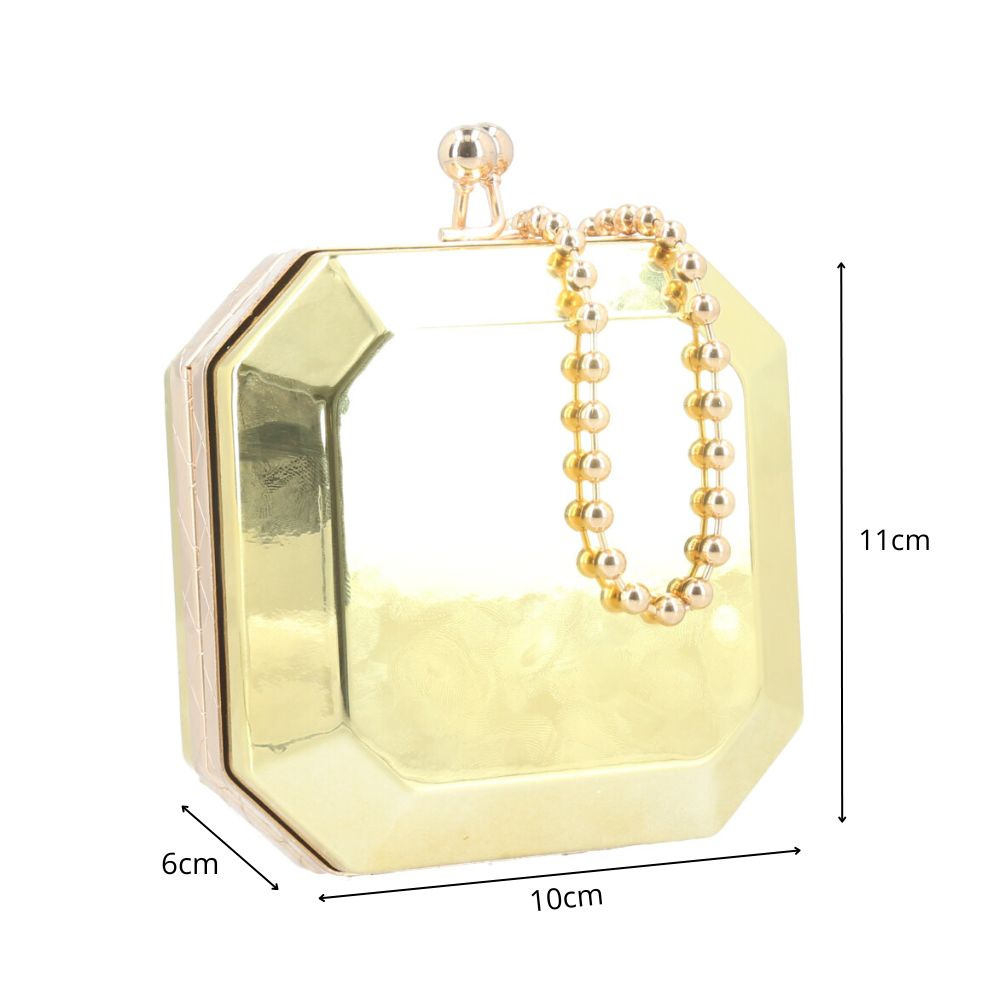 Bolsa Clutch Feminina em Metal Design Geométrico Ouro