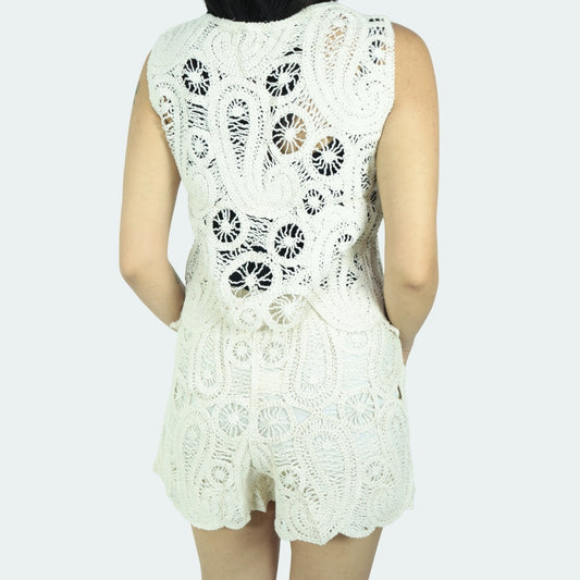 Conjunto Saída de Praia Feminino Top e Short Bege