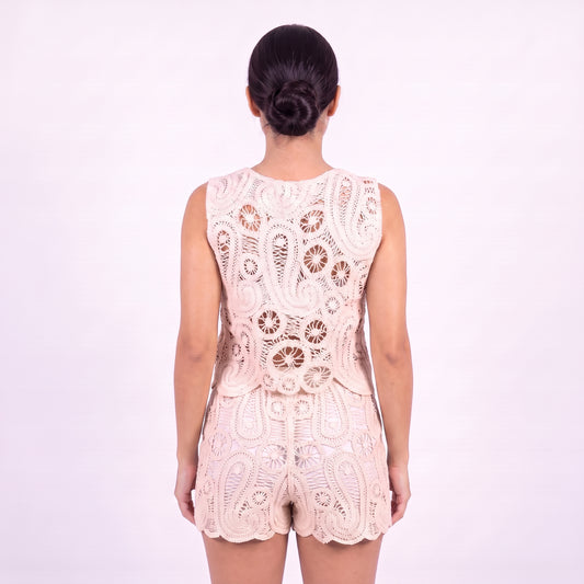 Conjunto Saída de Praia Feminino Top e Short Bege