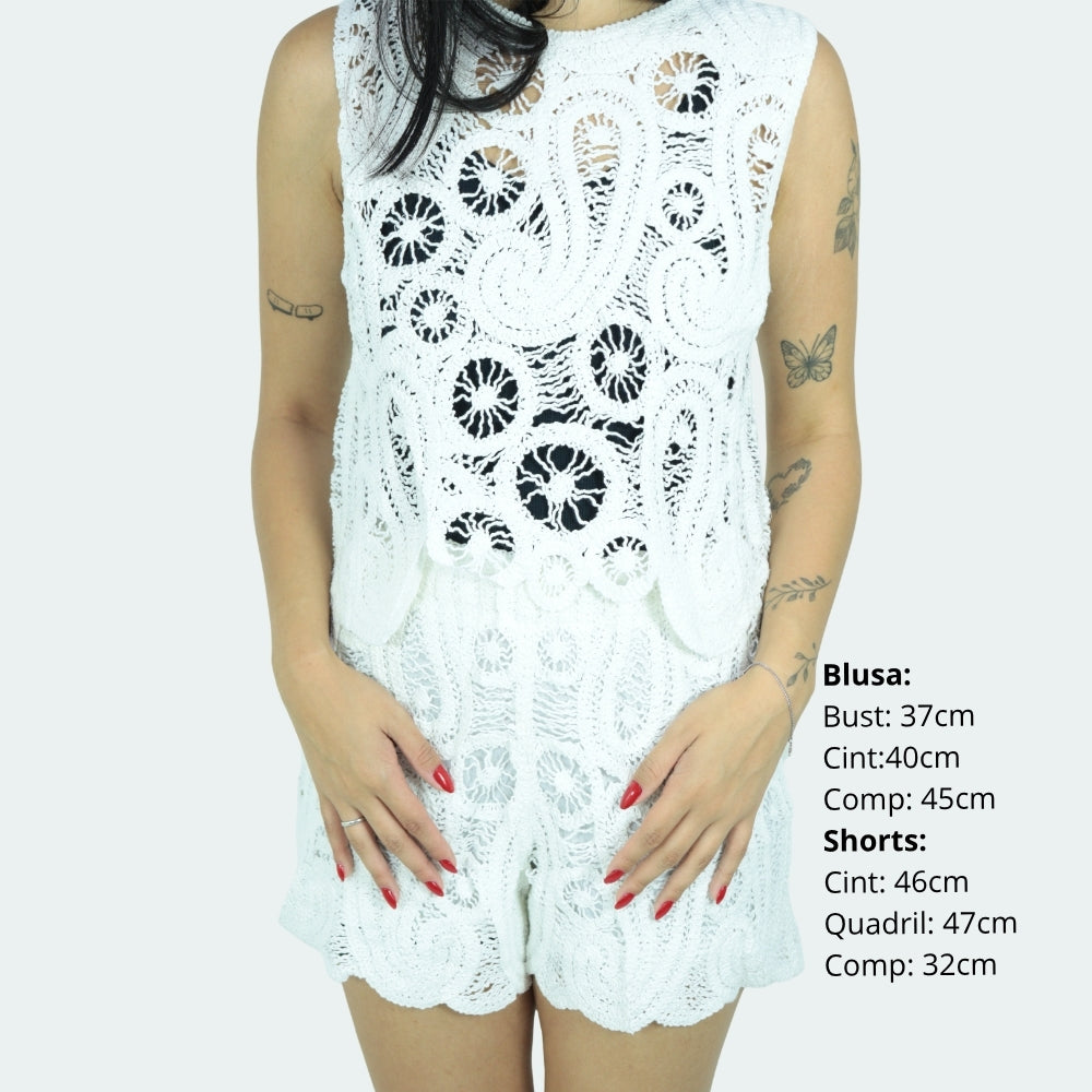 Conjunto Saída de Praia Feminino Top e Short Branco