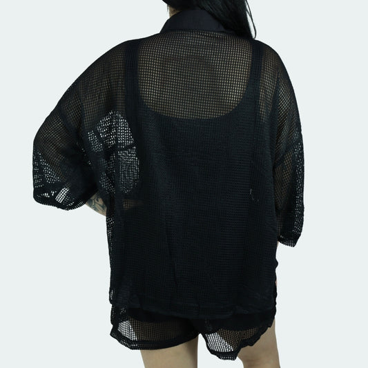 Saída de Praia Feminina Conjunto Blusa e Shorts Preto