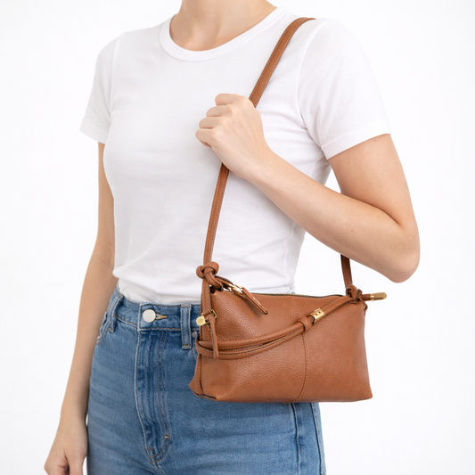 Bolsa Transversal Feminina em Couro Caramelo