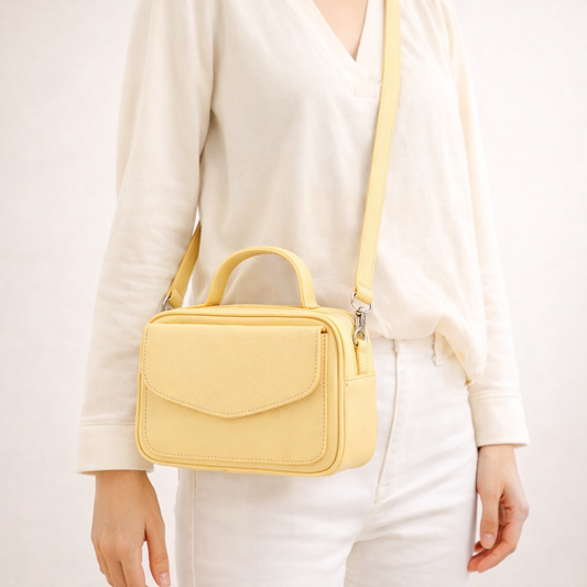 Bolsa de Couro Legítimo Feminina Baú Amarelo