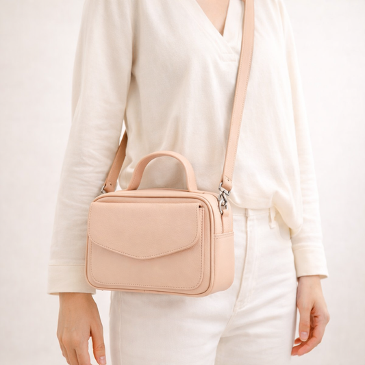 Bolsa de Couro Legítimo Feminina Baú Bege