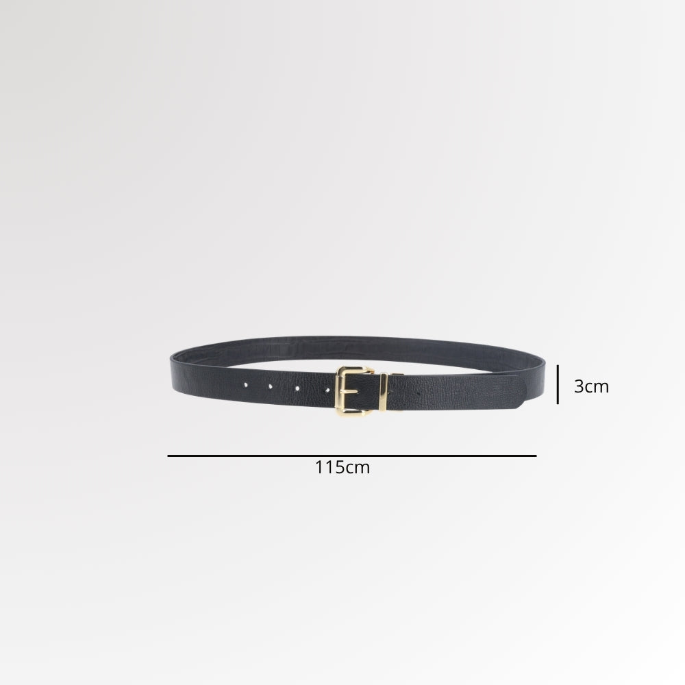 Cinto de Couro com Fivela Metalizada Preto