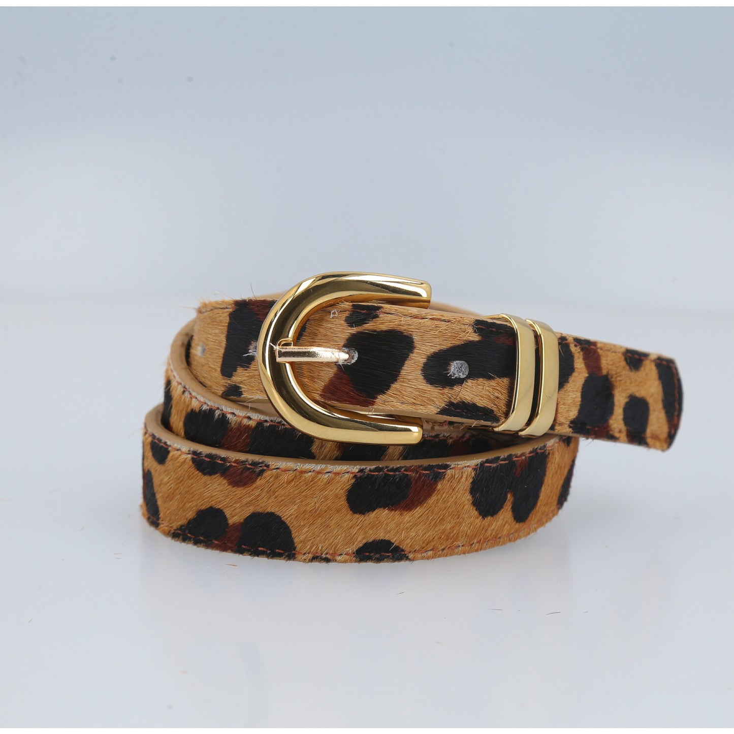 Cinto de Couro Estilo Animal Print Caramelo