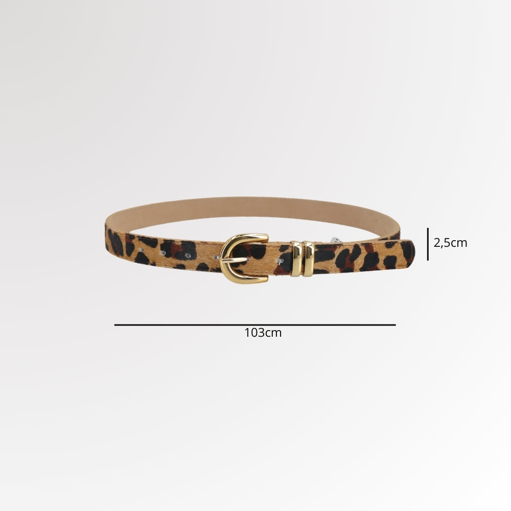 Cinto de Couro Estilo Animal Print Caramelo