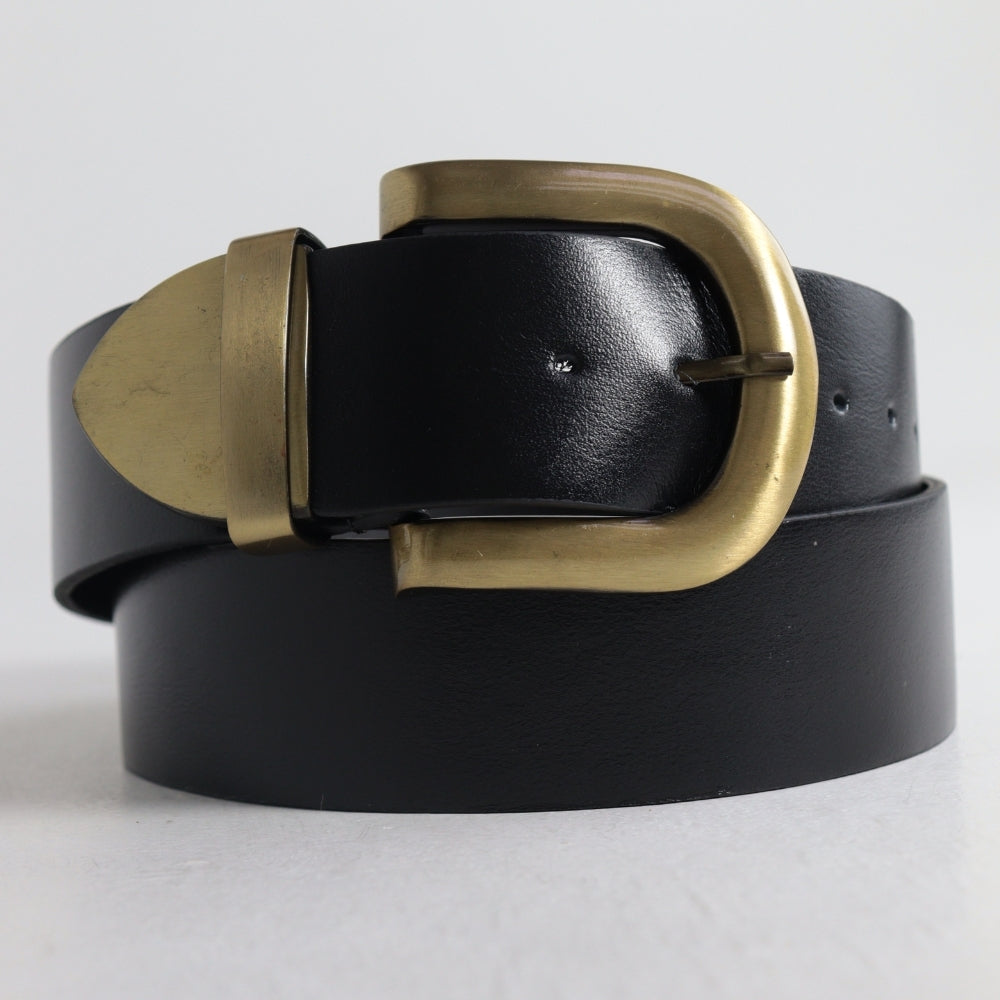 Cinto de Couro com Fivela de Metal Escovado Preto