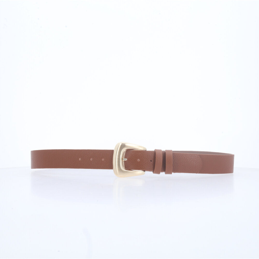 Cinto de Couro com Fivela de Metal Caramelo