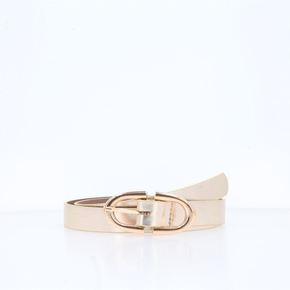 Cinto de Couro com Fivela de Metal Ouro claro