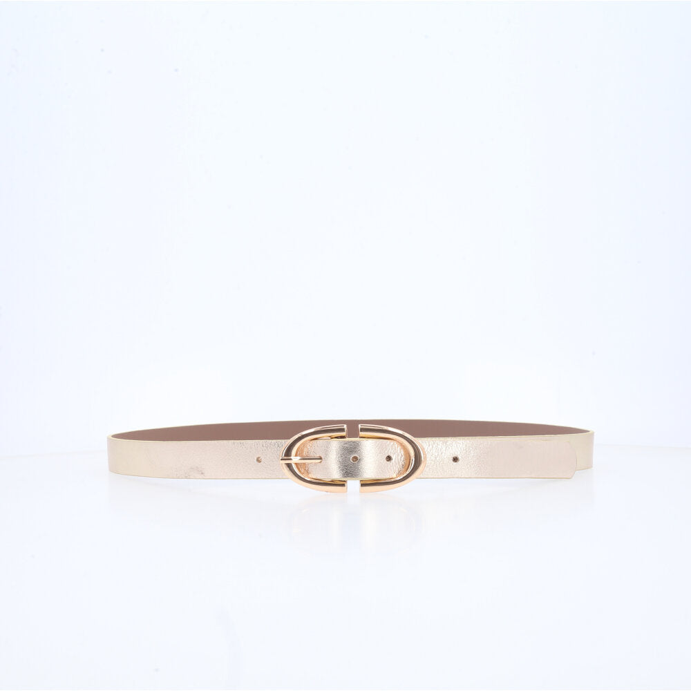 Cinto de Couro com Fivela de Metal Ouro claro