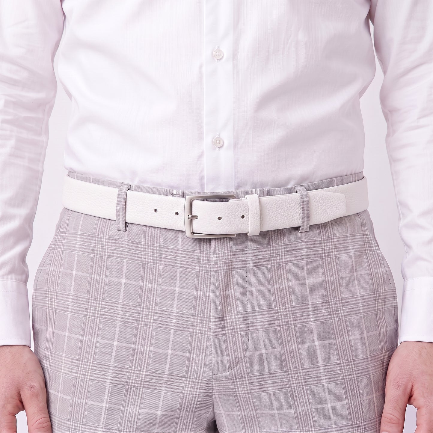 Cinto Masculino de Couro com Fivela de Metal  Branco