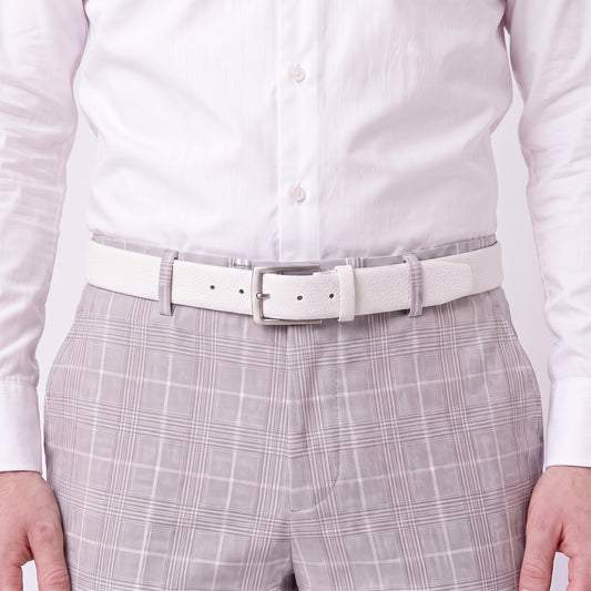 Cinto Masculino de Couro com Fivela de Metal  Branco