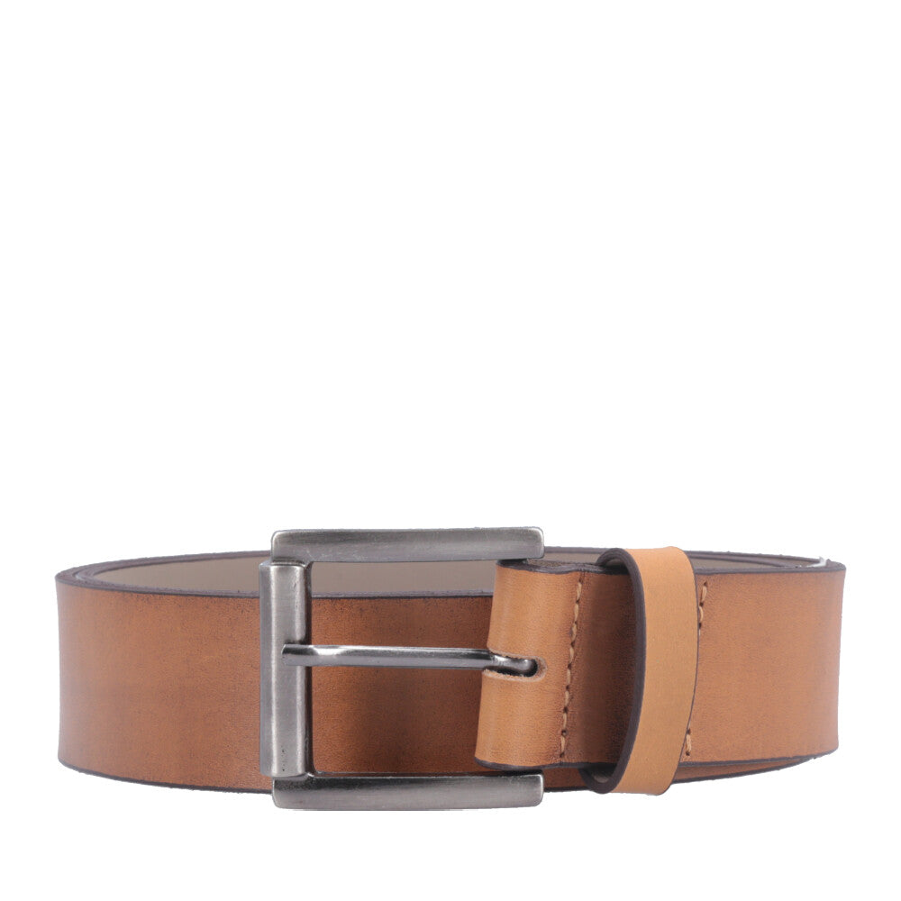 Cinto Masculino de Couro com Fivela de Metal  Caramelo