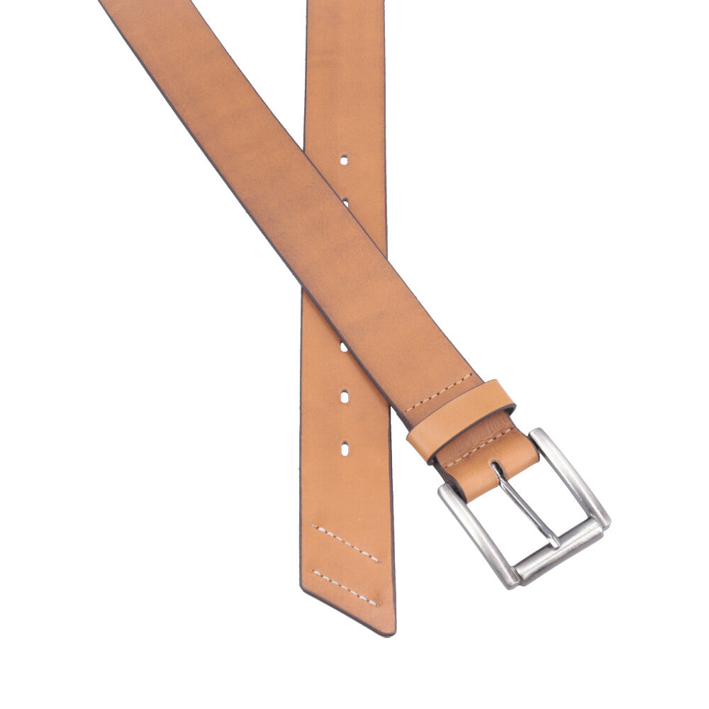 Cinto Masculino de Couro com Fivela de Metal  Caramelo