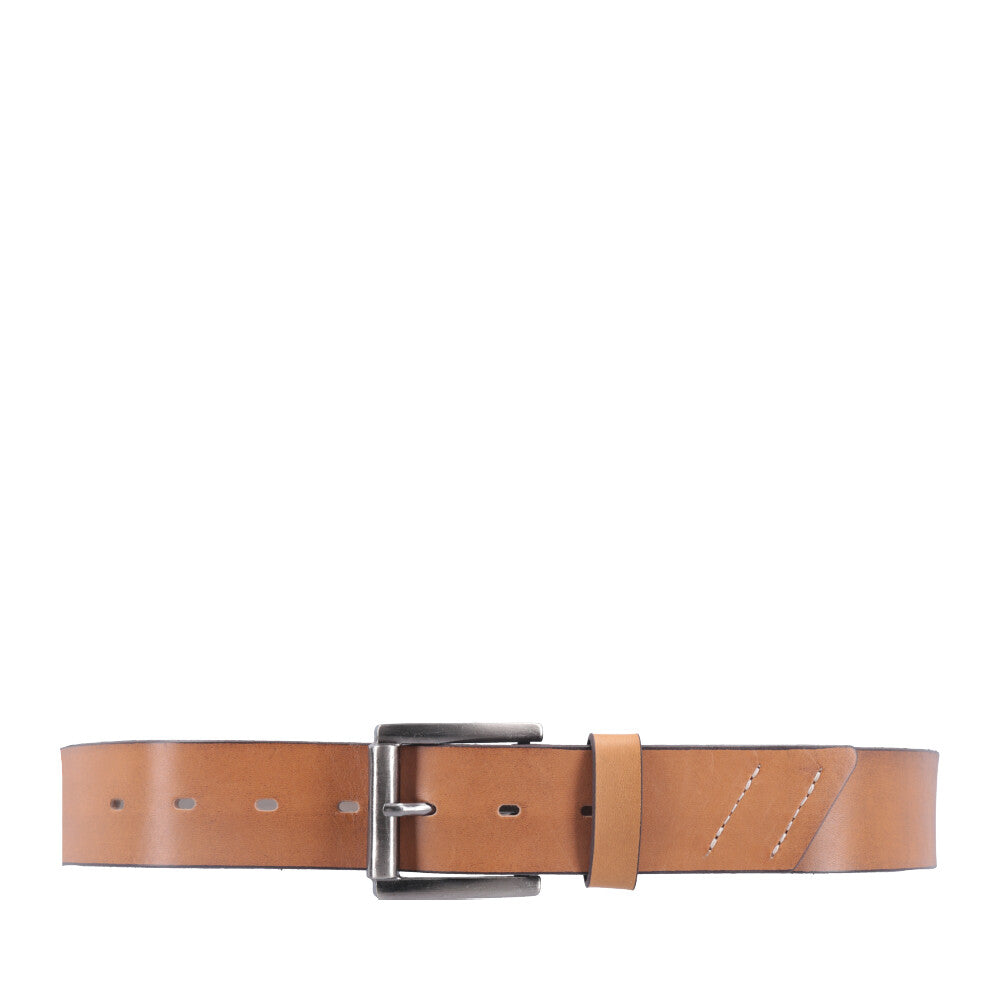 Cinto Masculino de Couro com Fivela de Metal  Caramelo