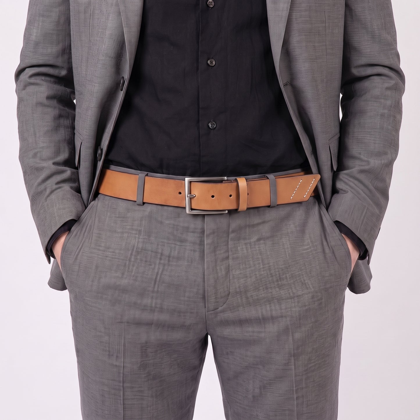 Cinto Masculino de Couro com Fivela de Metal  Caramelo