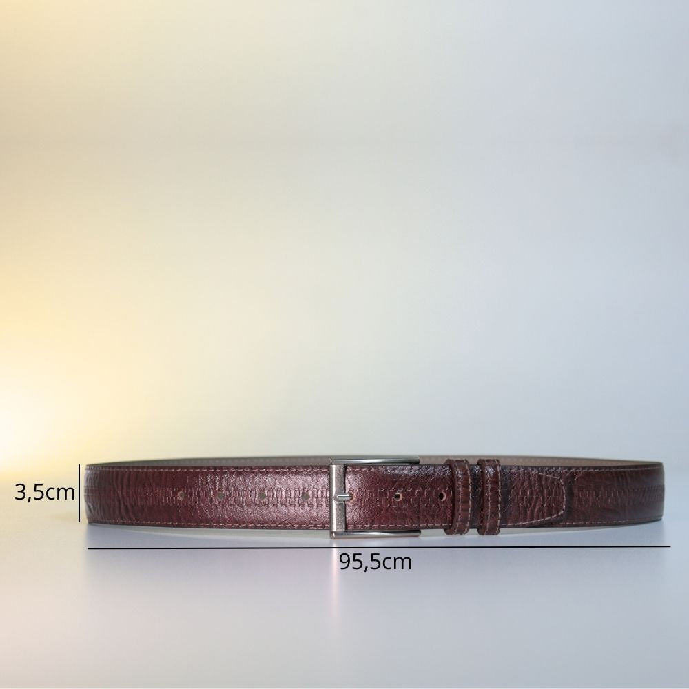 Cinto Masculino em Couro Texturizado com Fivela de Metal  Marrom