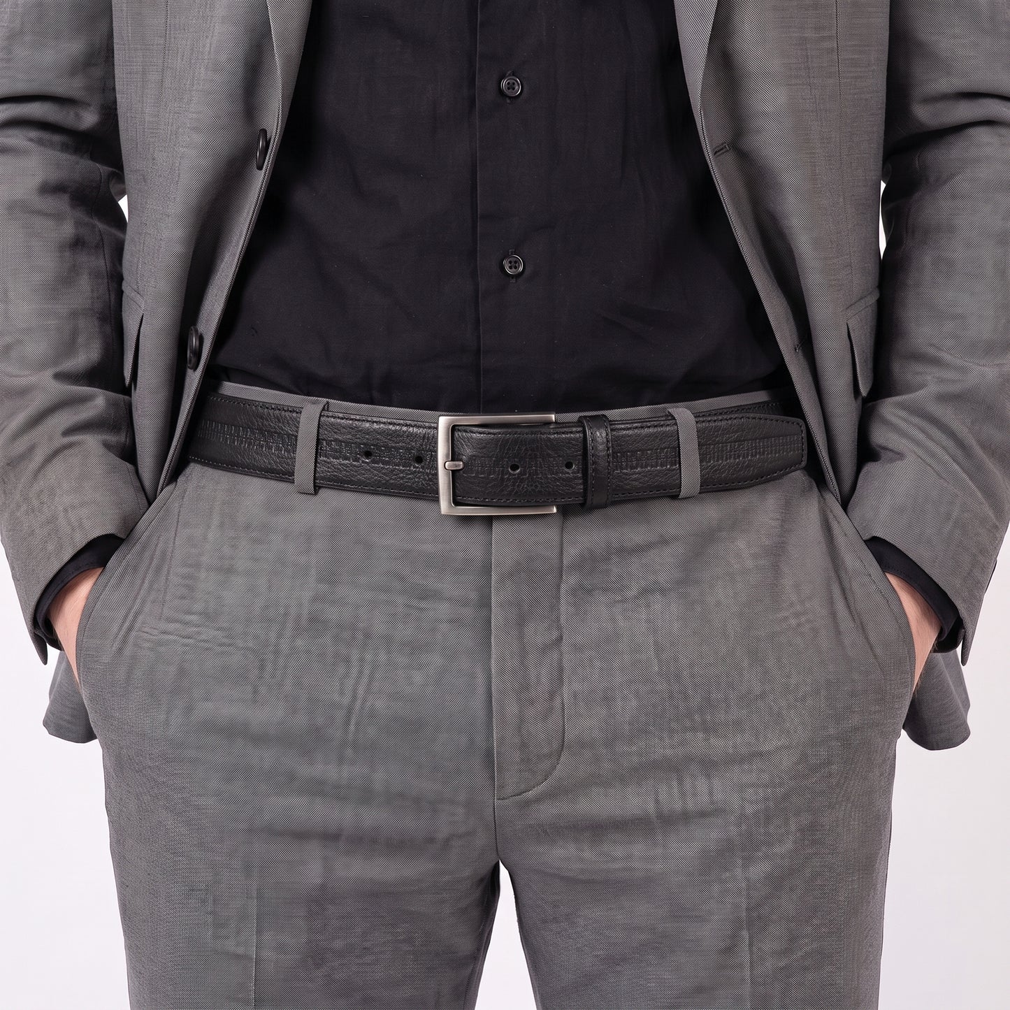 Cinto Masculino em Couro Texturizado com Fivela de Metal  Preto