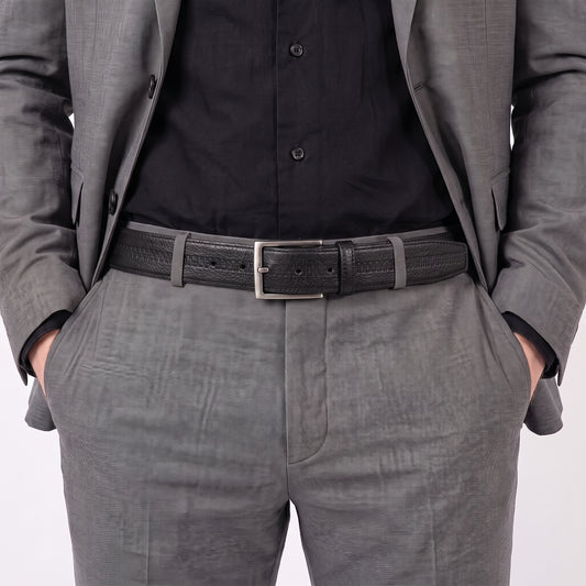 Cinto Masculino em Couro Texturizado com Fivela de Metal  Preto