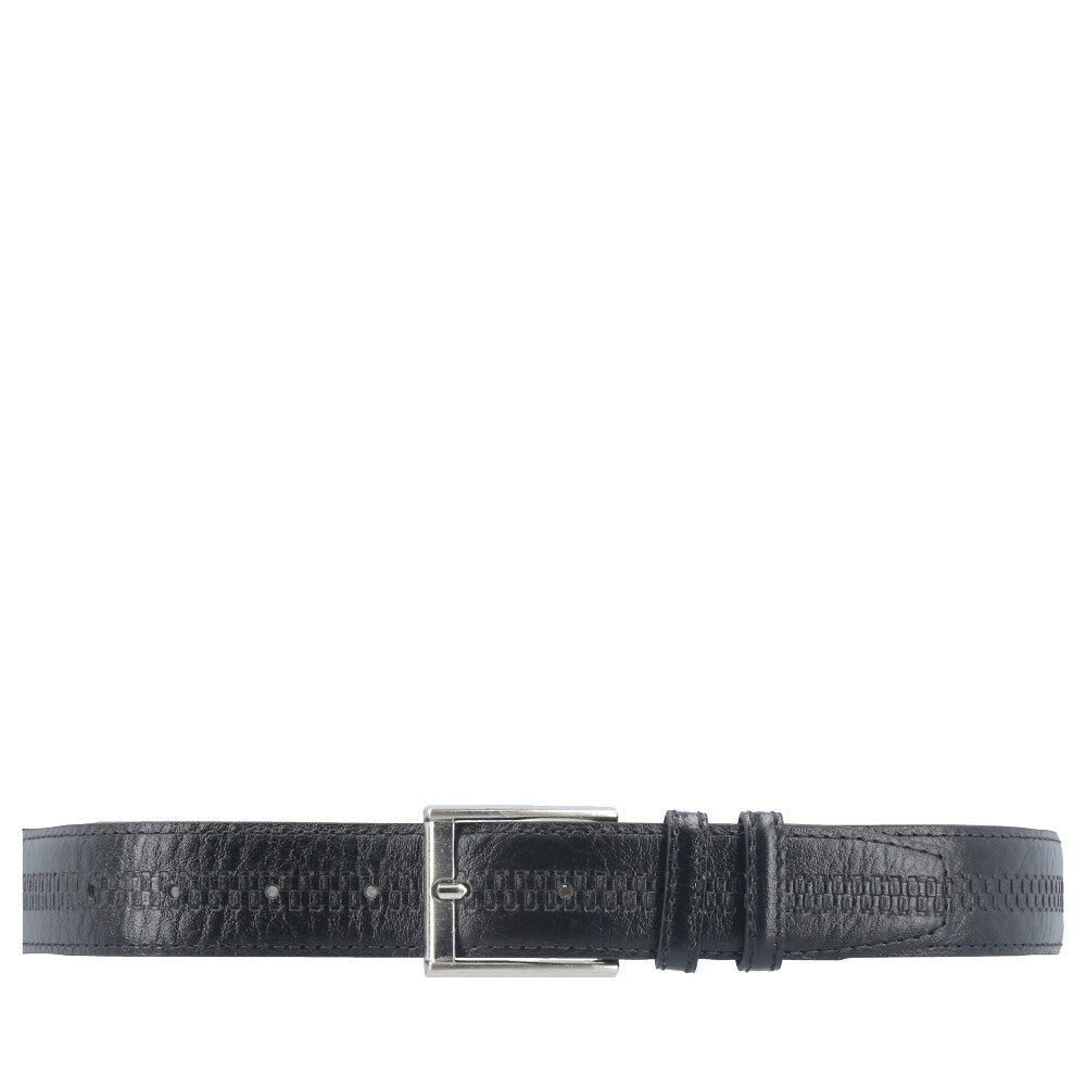 Cinto Masculino em Couro Texturizado com Fivela de Metal  Preto