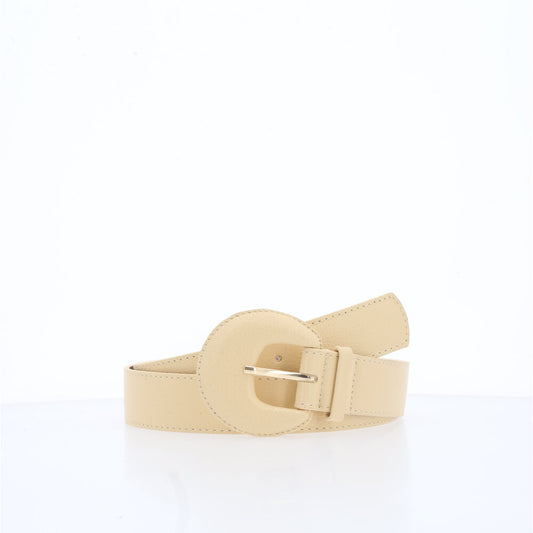 Cinto Feminino Couro Legítimo Fivela Meia Lua Moda Casual Amarelo