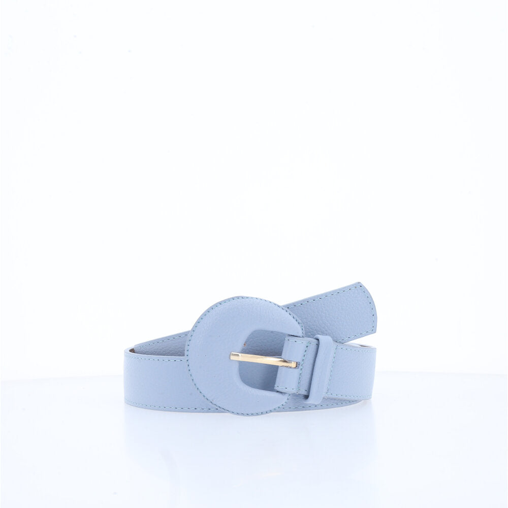 Cinto Feminino Couro Legítimo Fivela Meia Lua Moda Casual Azul claro